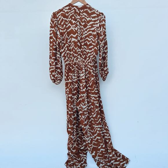 Cleobella Jumpsuit Brown Animal Print Long Sleeve Belted Small Wide Leg Palazzo - Picture 6 of 8